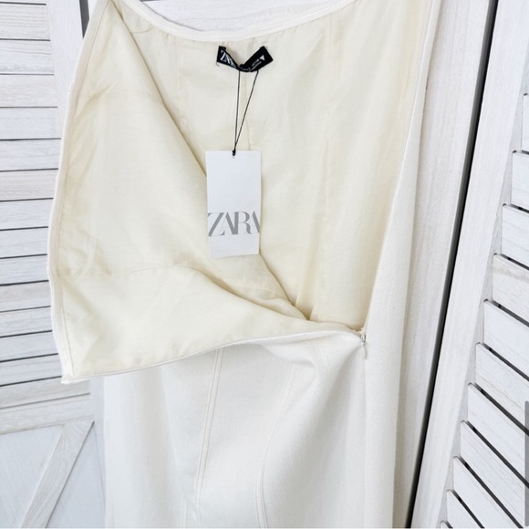 Zara Textured Strapless Tube Midi Dress Ivory Cream Large - Picture 9 of 11